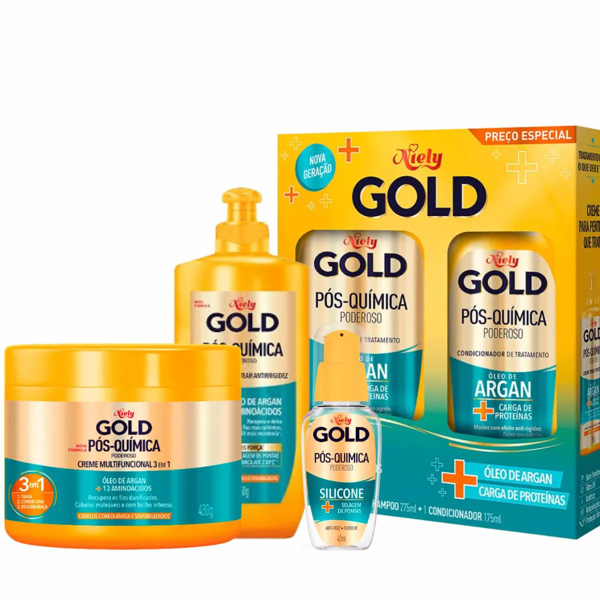 KIT NIELY GOLD PóS-QUíMICA PODEROSO 5 ITENS