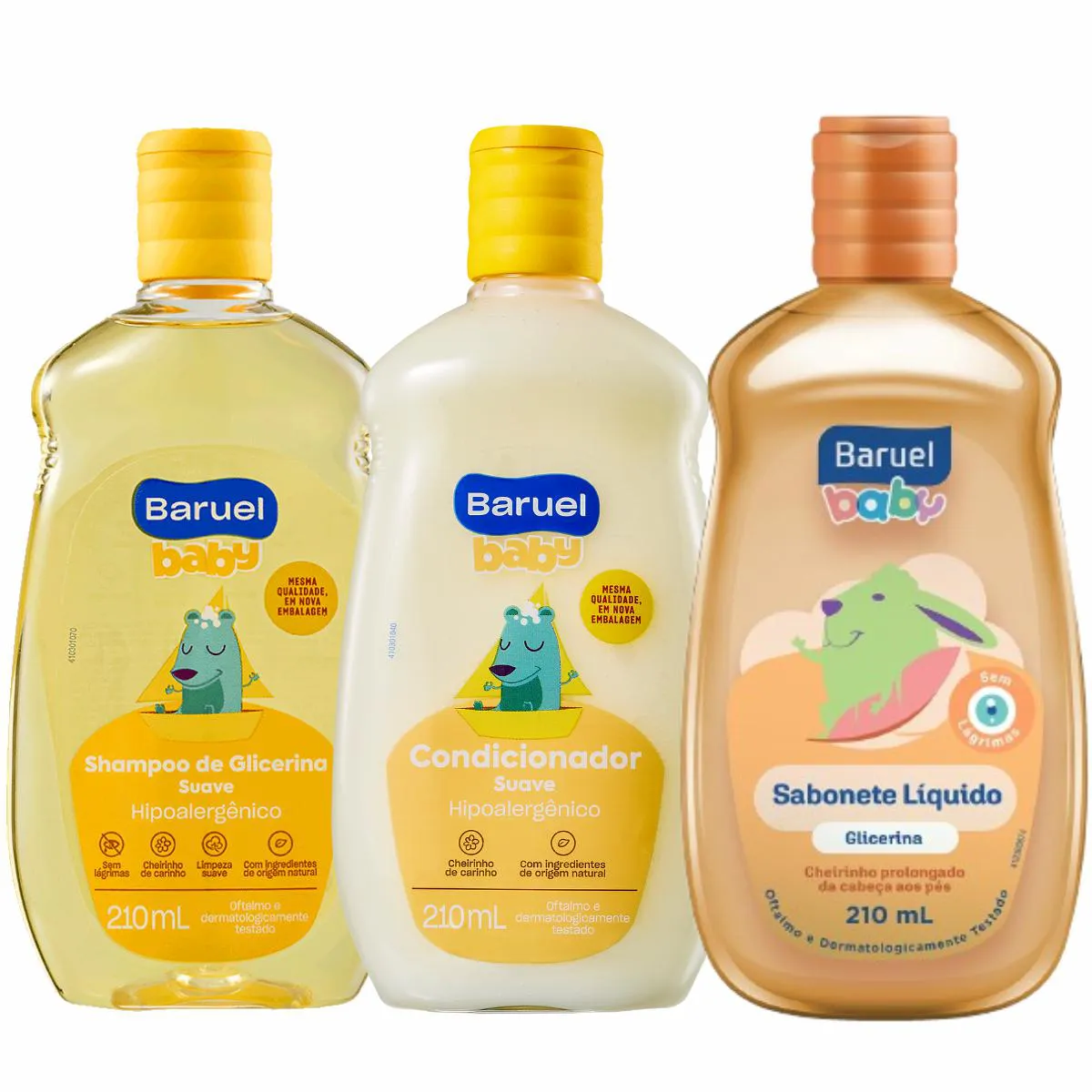 SHAMPOO E CONDICIONADOR BARUEL SUAVE BABY + SABONETE LíQUIDO GLICERINA