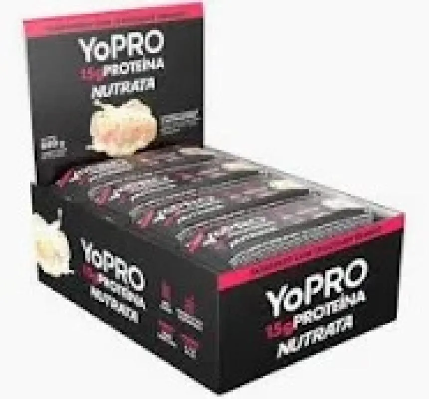 YOPRO BARRA (12 UNIDADES DE 55G) - SABOR: MORANGO C/ CHOCOLATE BRANCO
