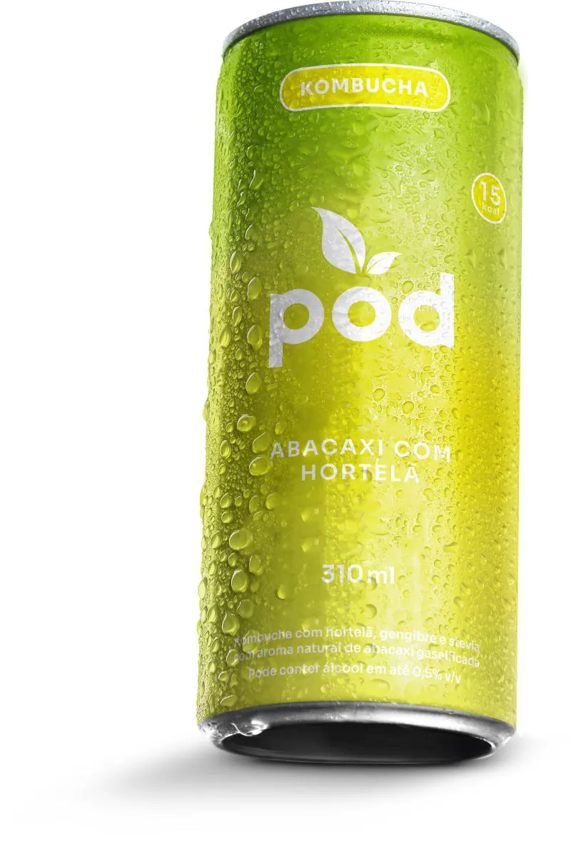 KIT 12 KOMBUCHAS POD SEM AçúCAR ABCAXAI COM HORTELã 310ML