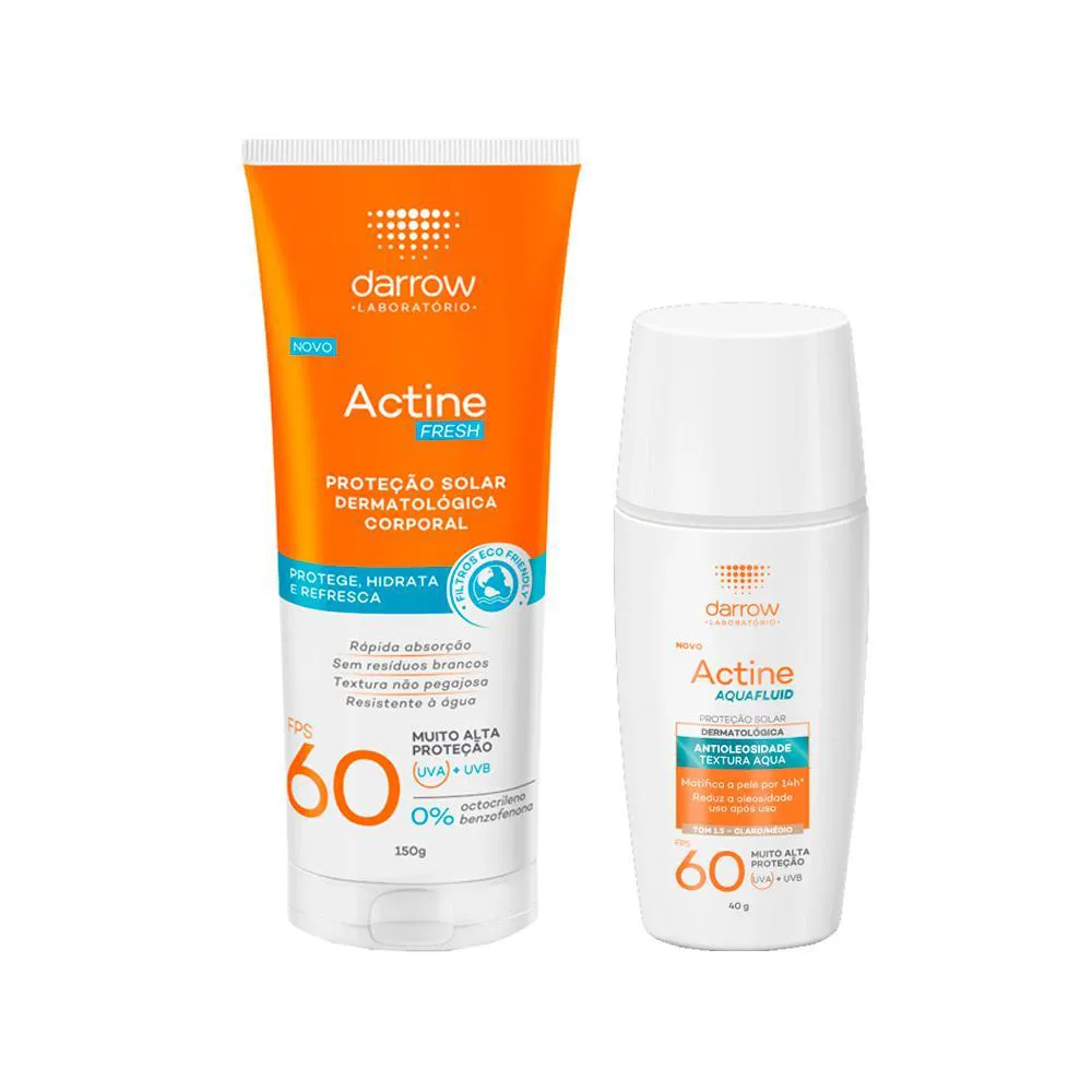 KIT DARROW PROTETOR SOLAR PARA PELES OLEOSAS: ACTINE FRESH FPS 60 150G (CORPORAL) E ACTINE AQUAFLUID FPS 60 TOM1 (FACIAL)