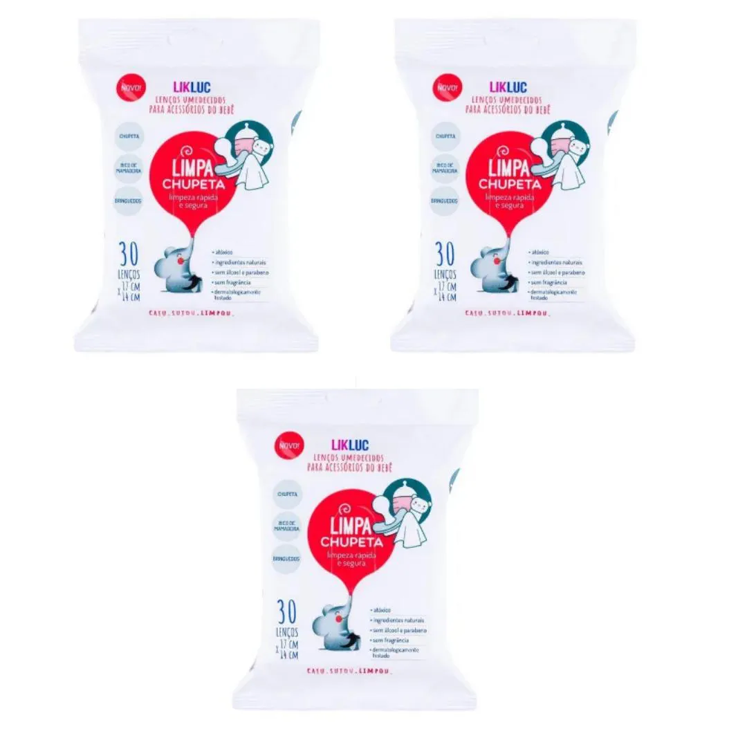 KIT 3 LIMPA CHUPETA LENçOS UMEDECIDOS HIGIENIZADORES LIKLUC