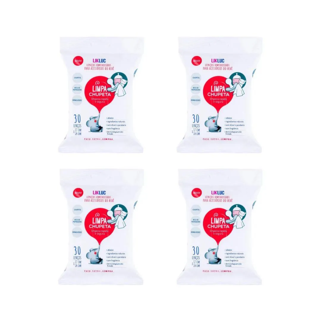 KIT 4 LIMPA CHUPETA LENçOS UMEDECIDOS HIGIENIZADORES LIKLUC