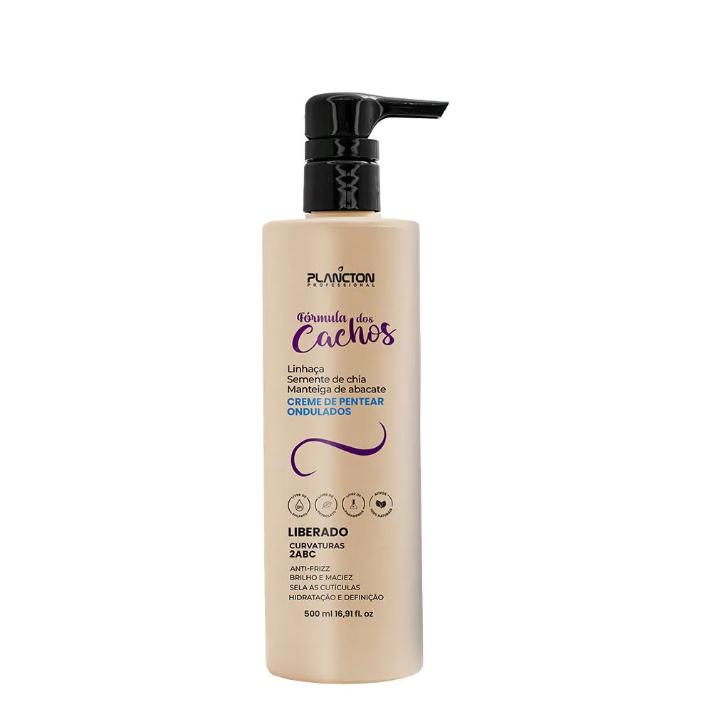 CREME PARA PENTEAR CABELOS CACHEADOS 2ABC NOVA FóRMULA DOS CACHOS - PLANCTON PROFISSIONAL - 500ML