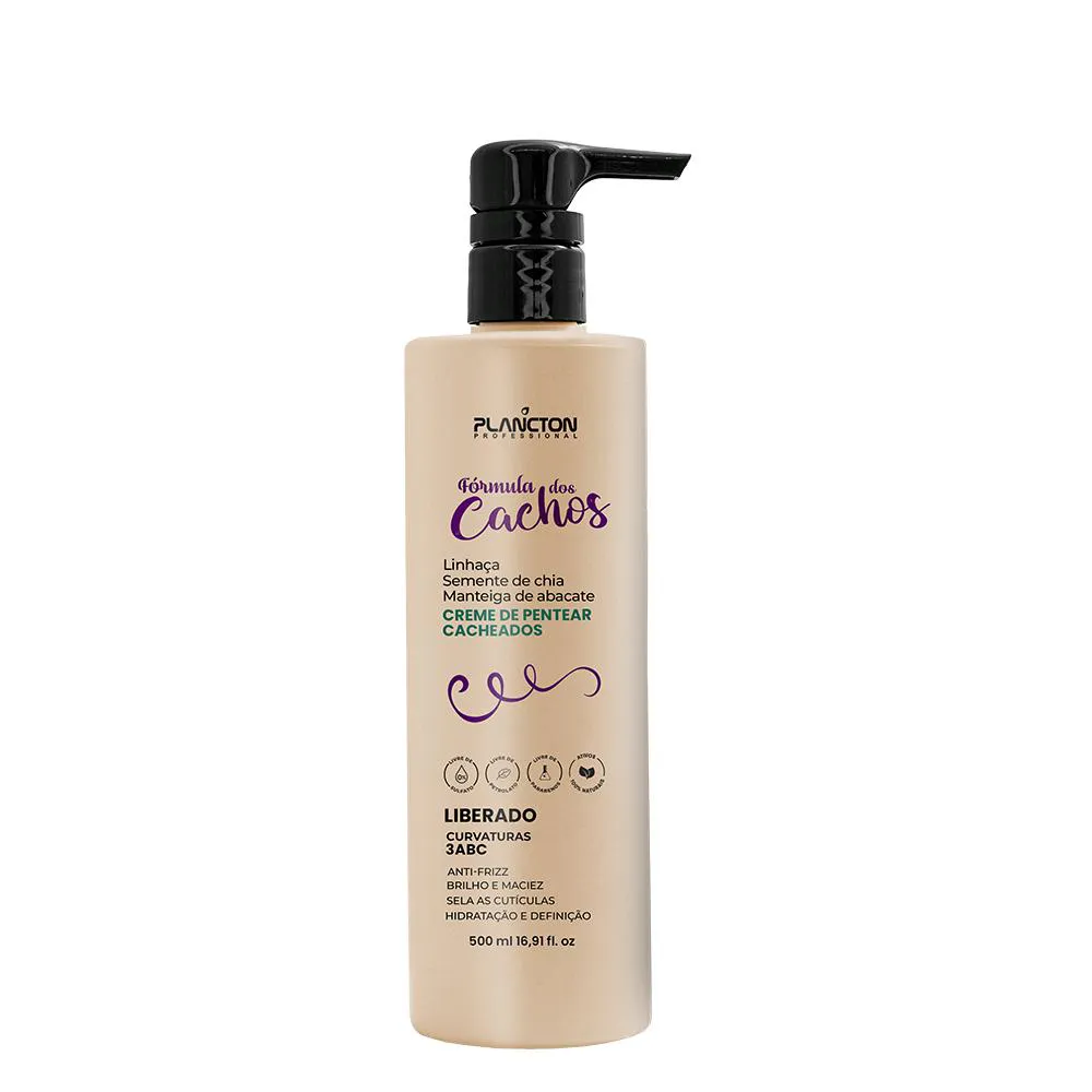 CREME PARA PENTEAR CABELOS CACHEADOS 3ABC  NOVA FóRMULA DOS CACHOS - PLANCTON PROFISSIONAL - 500ML