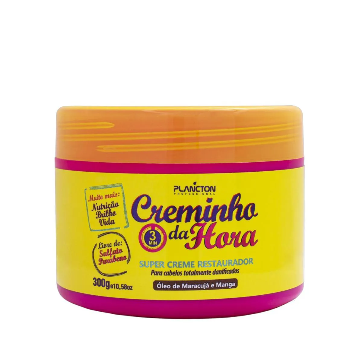 CREME RESTAURADOR PARA CABELOS DANIFICADOS CREMINHO DA HORA PLANCTON PROFISSIONAL 300G