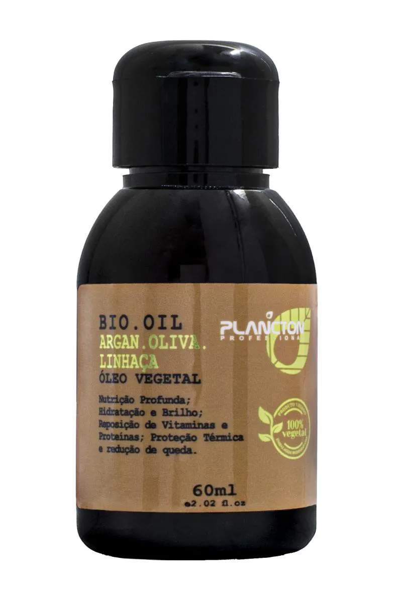 ÓLEO VEGETAL RESTAURADOR E HIDRATANTE COM BRILHO INTENSO, BIO OIL OLIVA E LINHAçA - PLANCTON PROFISSIONAL - 60ML