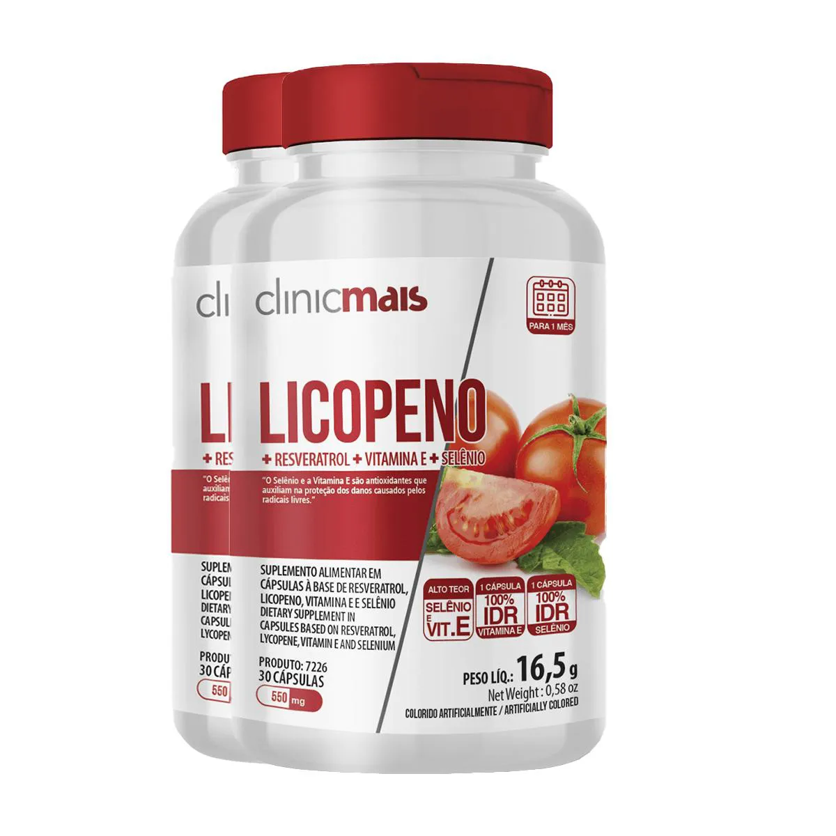 KIT 2 LICOPENO 550MG CLINICMAIS 30 CáPSULAS