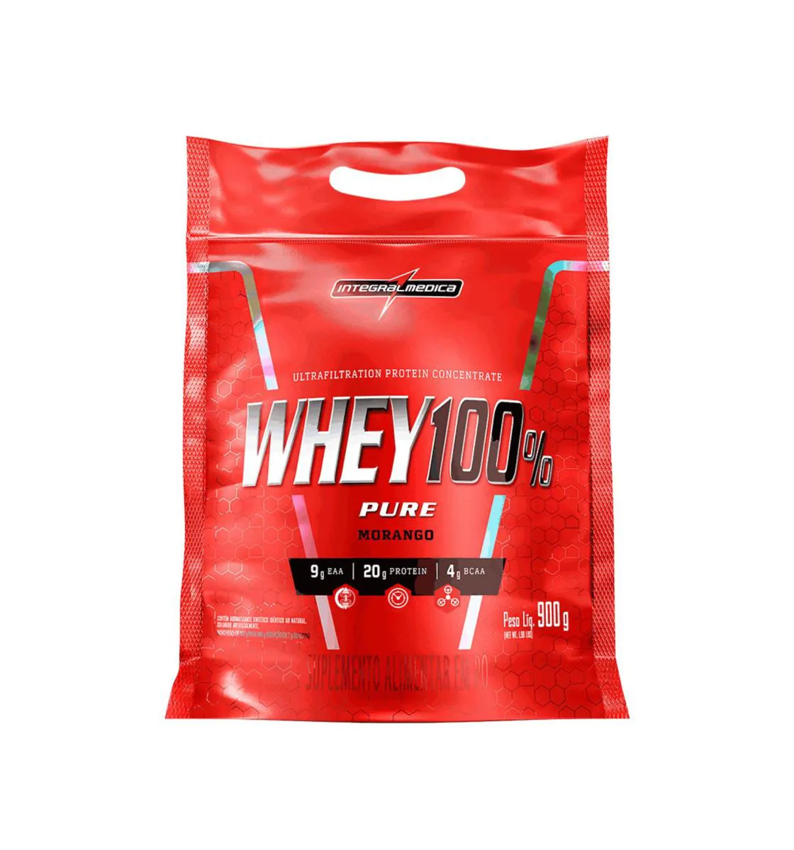 WHEY 100% PURE 900G REFIL INTEGRAL MéDICA - SABOR MORANGO - ORIGINAL
