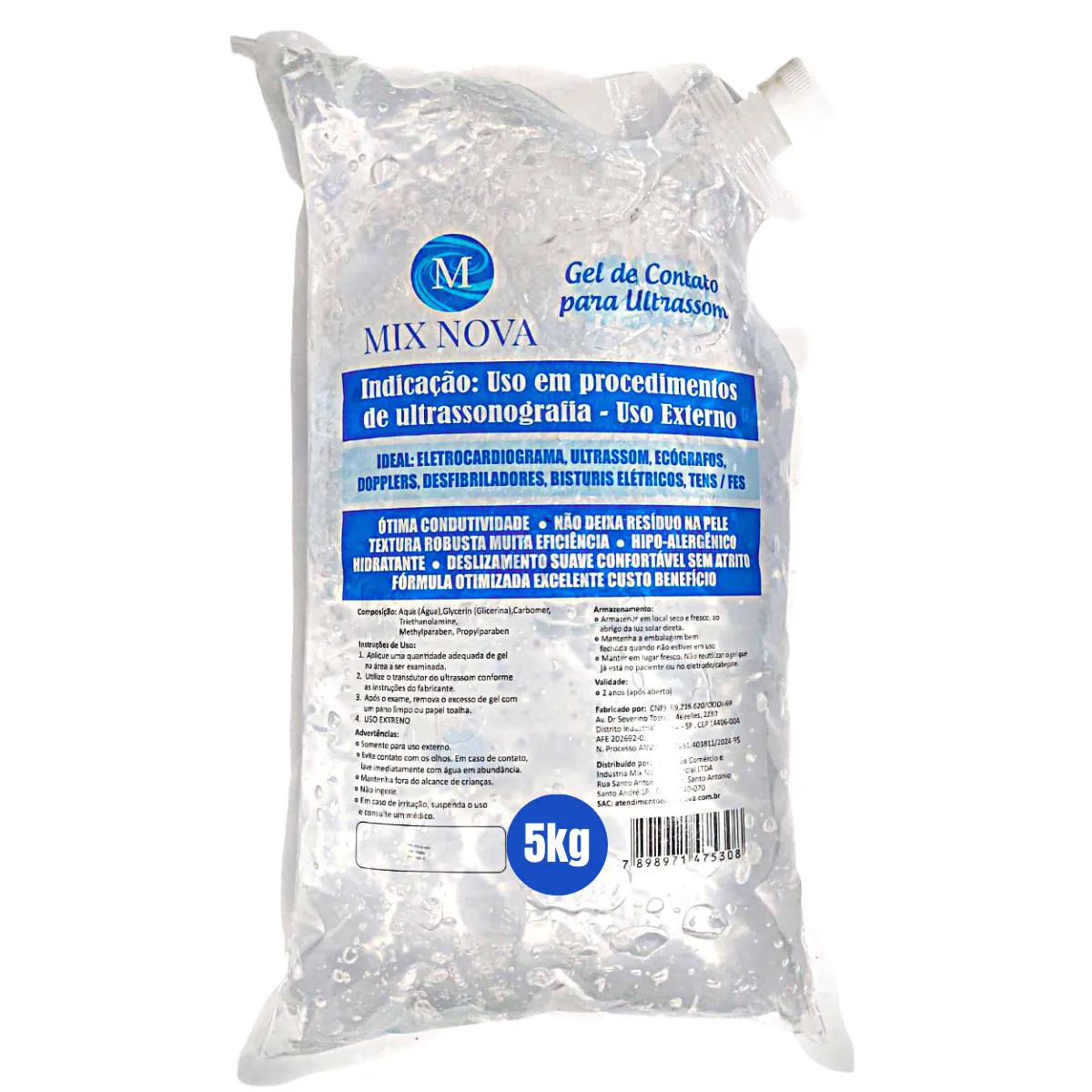 GEL CONDUTOR INCOLOR 5 KG ULTRASSOM ESTéTICA HECCUS MIX NOVA