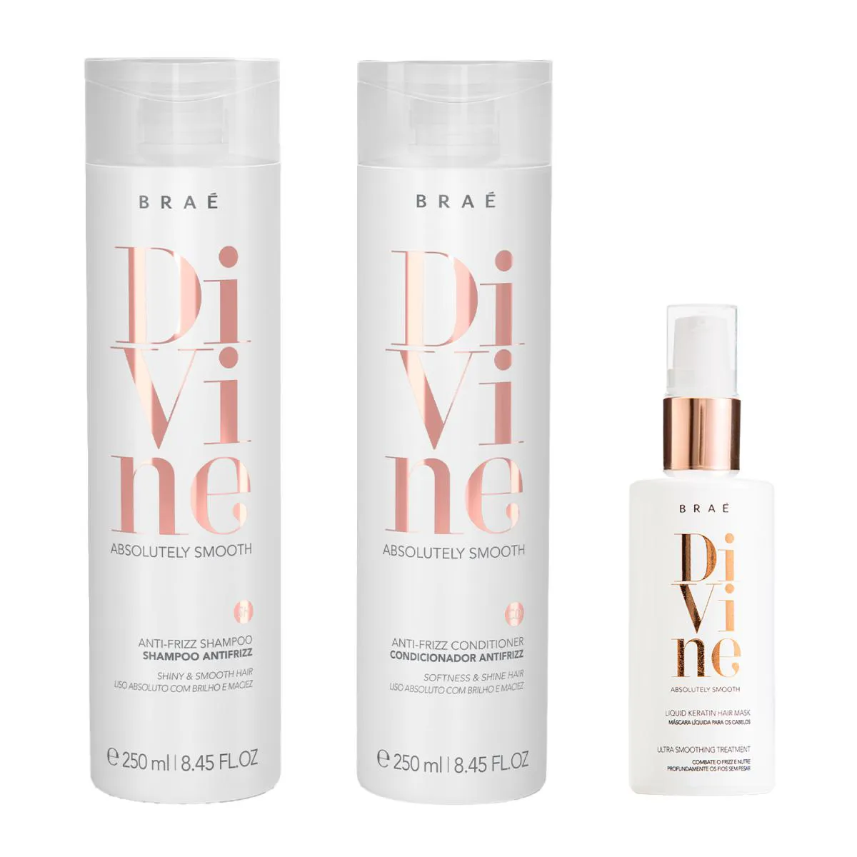 BRAé DIVINE KIT SHAMPOO 250ML + CONDICIONADOR 250ML + MáSCARA LIQUIDA 60ML
