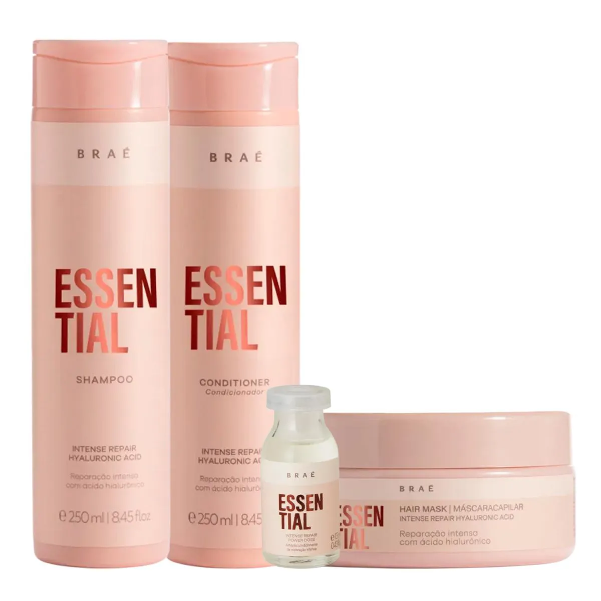 BRAé ESSENTIAL KIT SHAMPOO 250ML + CONDICIONADOR 250ML + MáSCARA 200G + AMPOLA 13ML