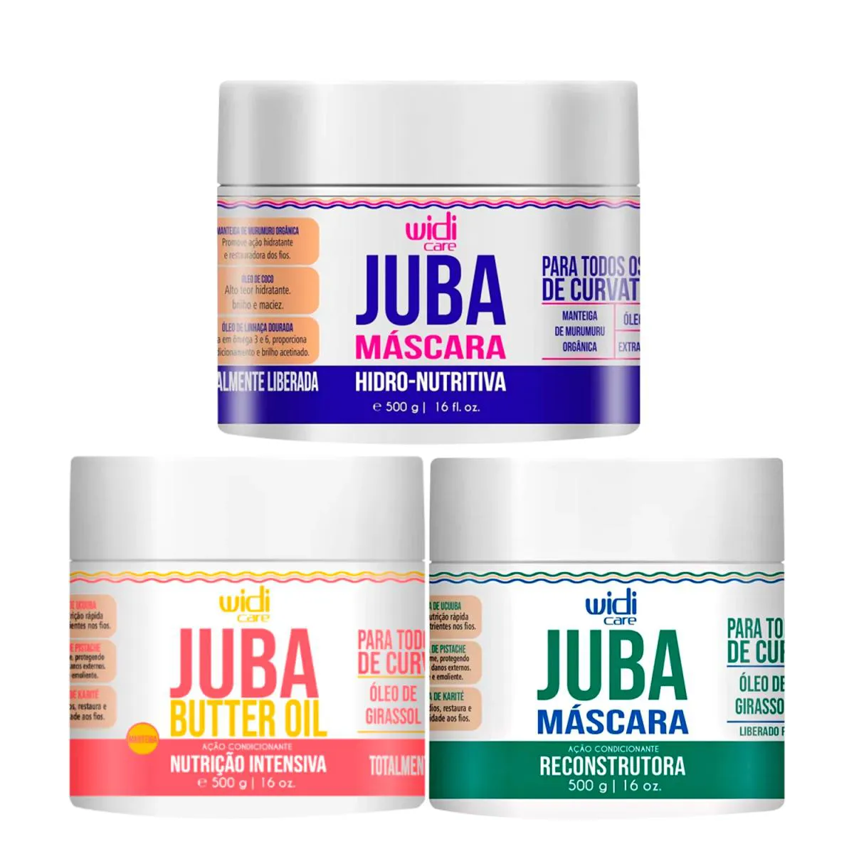 WIDI CARE KIT JUBA CRONOGRAMA CAPILAR BUTTER OIL + MáSCARA RECONSTRUTORA + MáSCARA HIDRO-NUTRITIVA