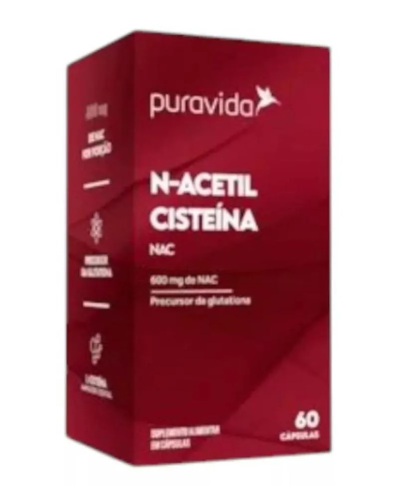N-ACETIL CISTEINA 600MG NAC 60 CAPS PERCURSOR DA GLUTATIONA PURAVIDA