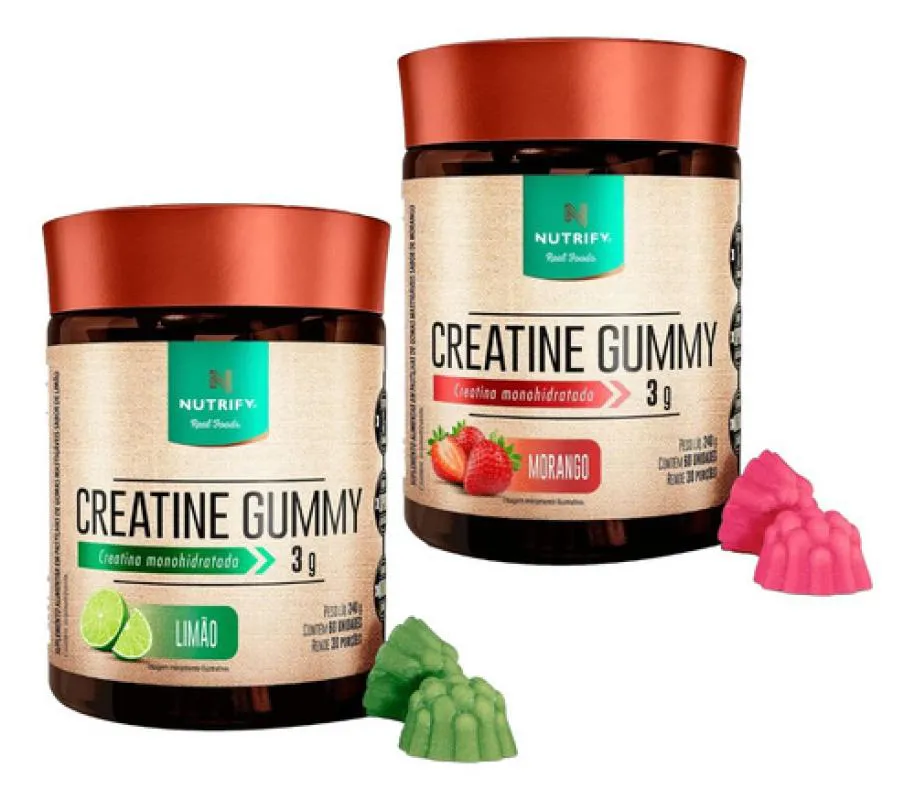 COMBO 2X CREATINA GUMMY NUTRIFY 60UN (1 LIMãO + 1 MORANGO)