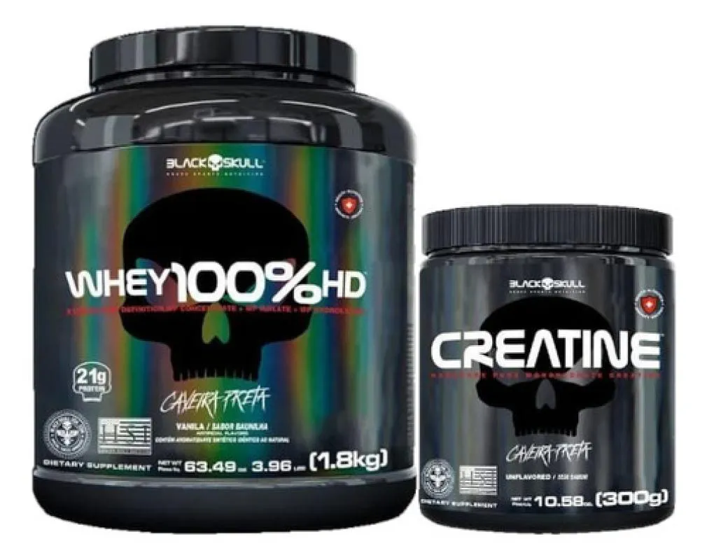 COMBO BLACK SKULL WHEY 100% HD 1,8KG BAUNILHA +CREATINA 300G