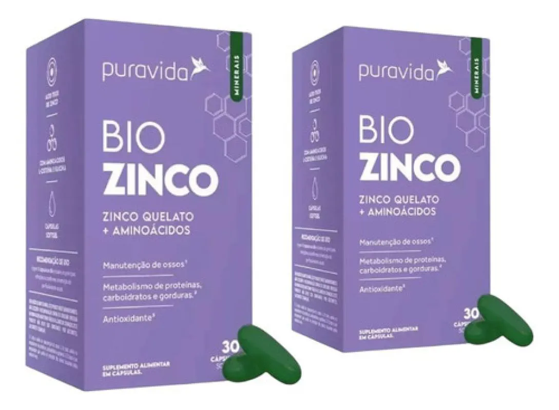 KIT 2 BIO ZINCO 30 CAPSULAS  ZINCO QUELATO + AMINOACIDOS