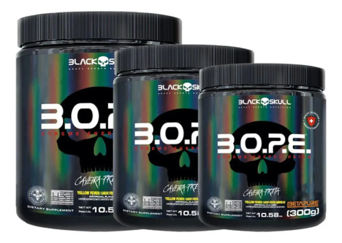 KIT 3 PRE TREINO BOPE 300G BLACK SKULL FRUTAS AMARELA