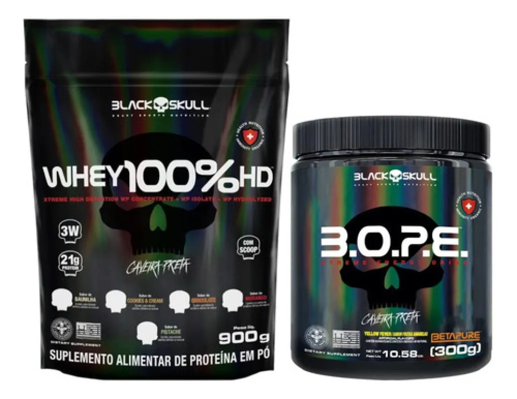 WHEY 100% HD 900G COOKIES + BOPE 300G FRUTAS AMARELAS