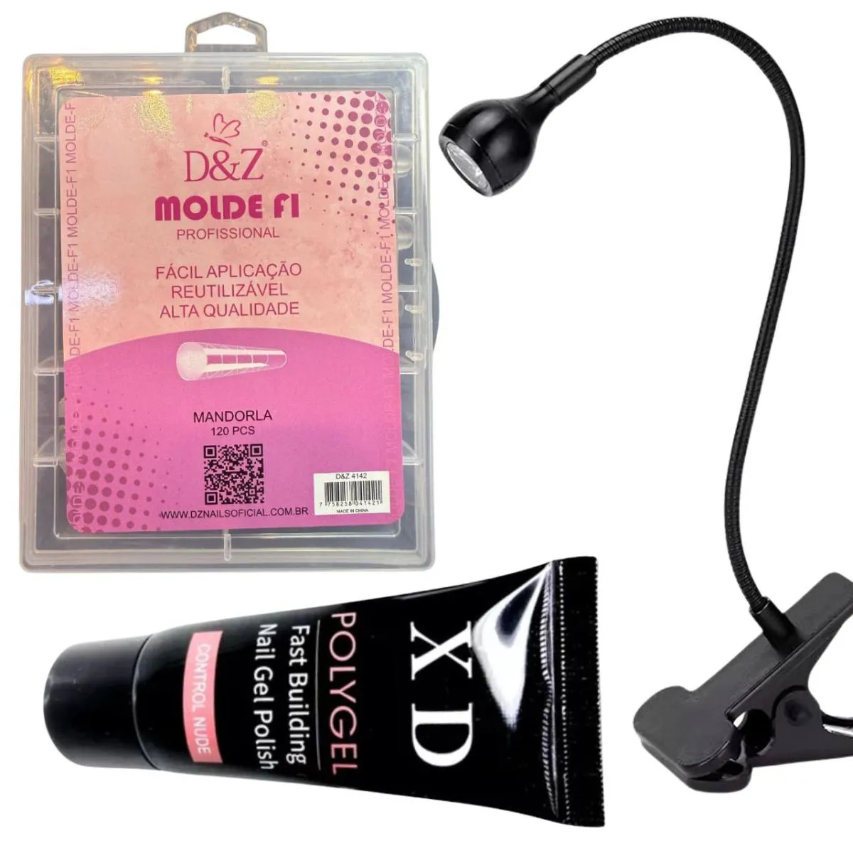 KIT MOLDE F1 ALONGAMENTO UNHA POLYGEL  E LUMINáRIA LED/UV