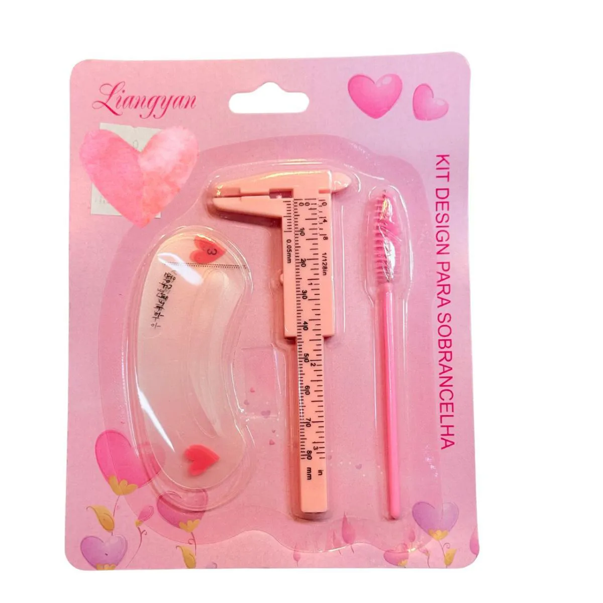 KIT PAQUIMETRO SOBRANCELHAS 1 ESCOVINHA E PAD  - REAL LOVE