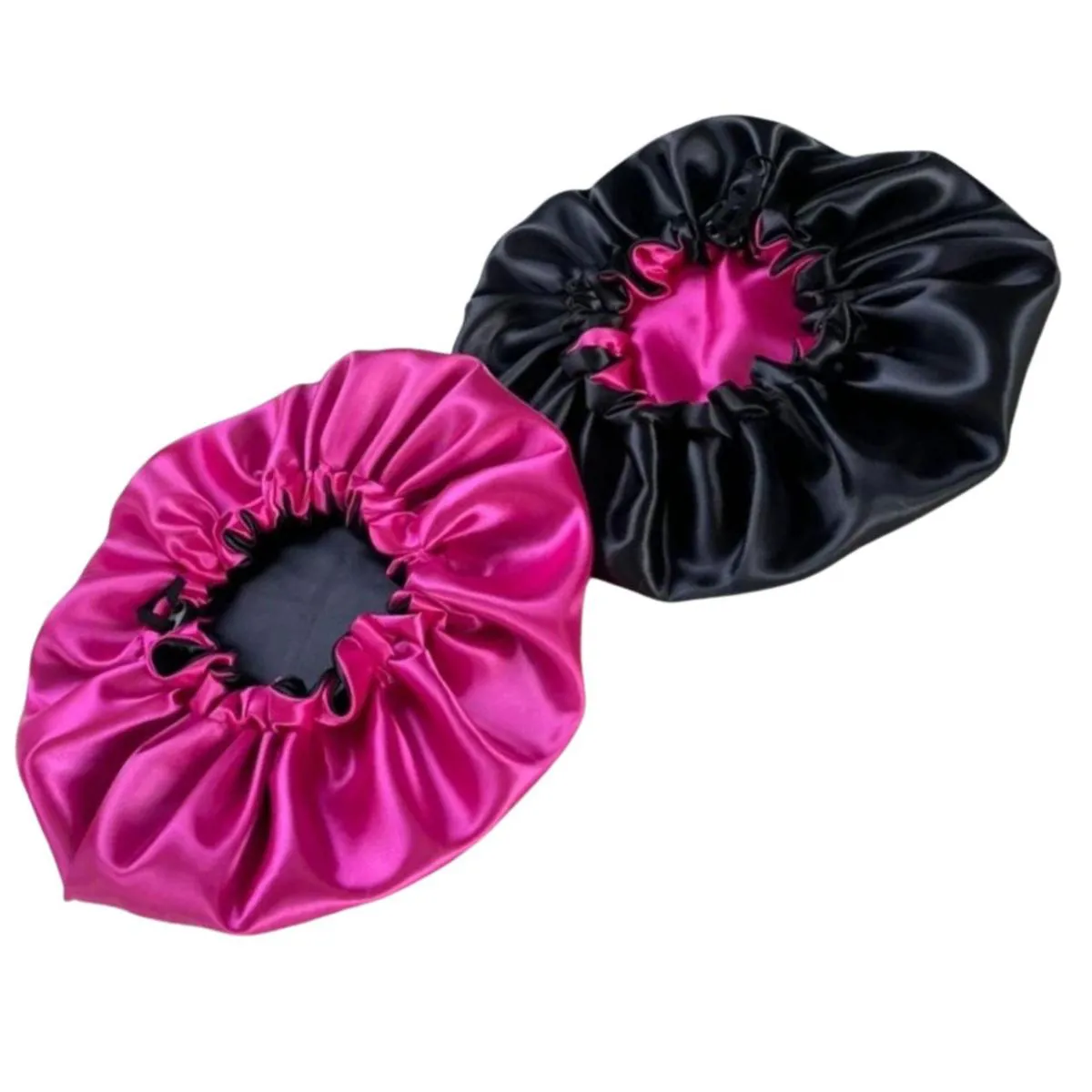 TOUCA DUPLA FACE DE CETIM ANTI FRIZZ PRETA E ROSA