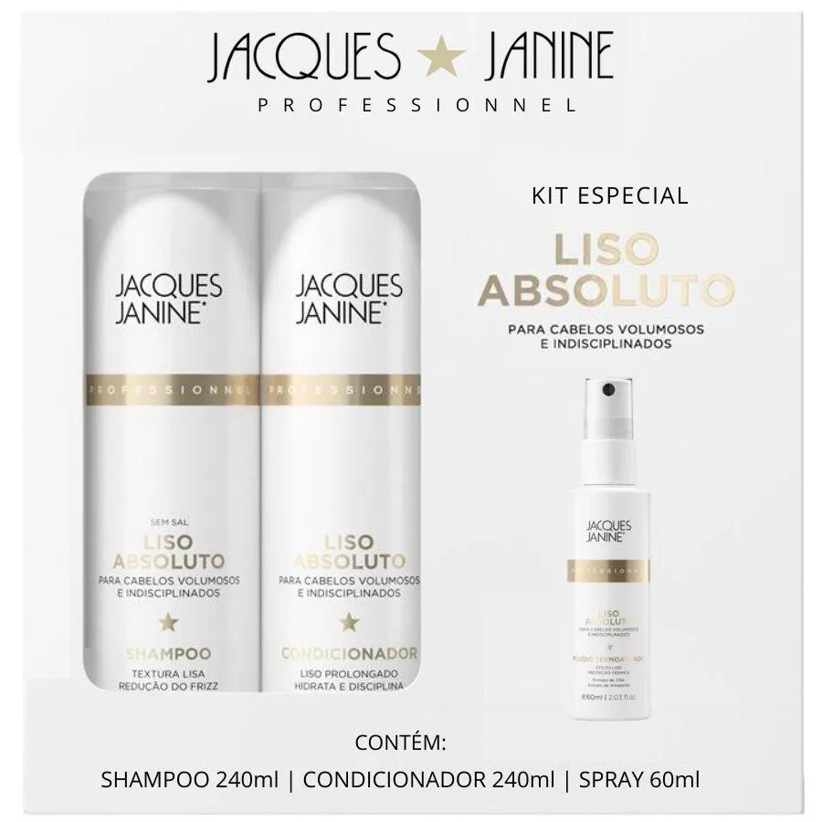 KIT LISO ABSOLUTO ( SHAMPOO 240ML + CONDICIONADOR 240ML + FLUíDOTERMOATIVADO 60ML ) - JACQUES JANINE