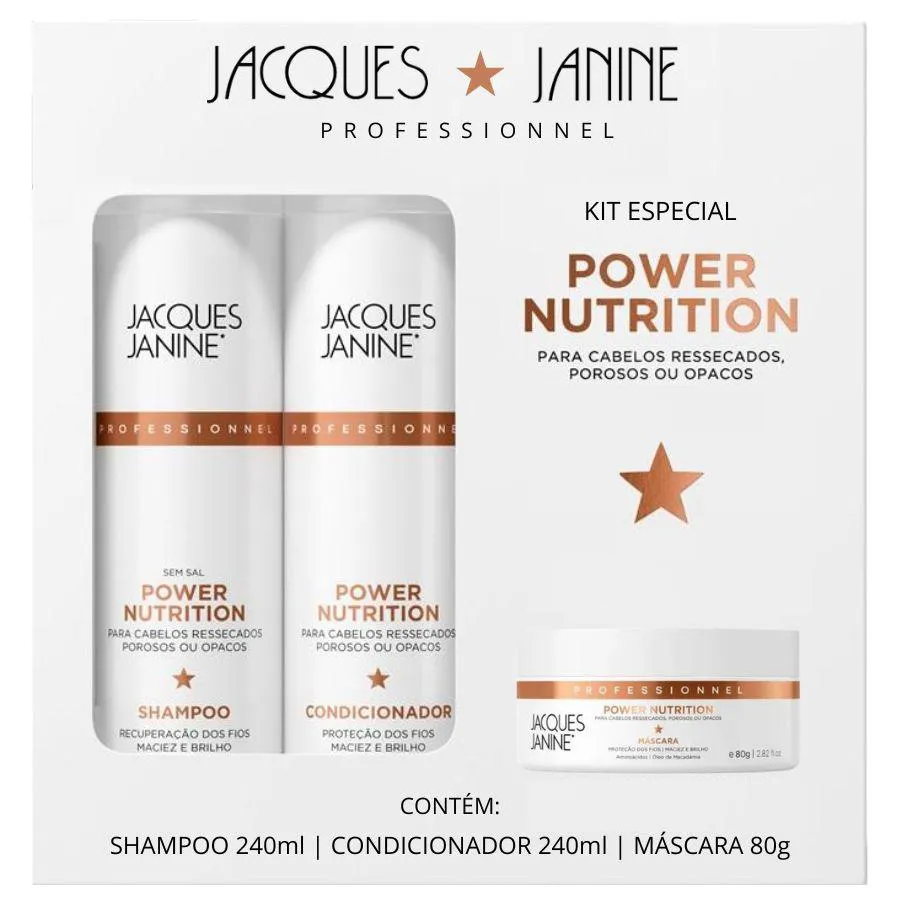 KIT POWER NUTRITION ( SHAMPOO 240ML + CONDICIONADOR 240ML + MáSCARA 80G ) - JACQUES JANINE