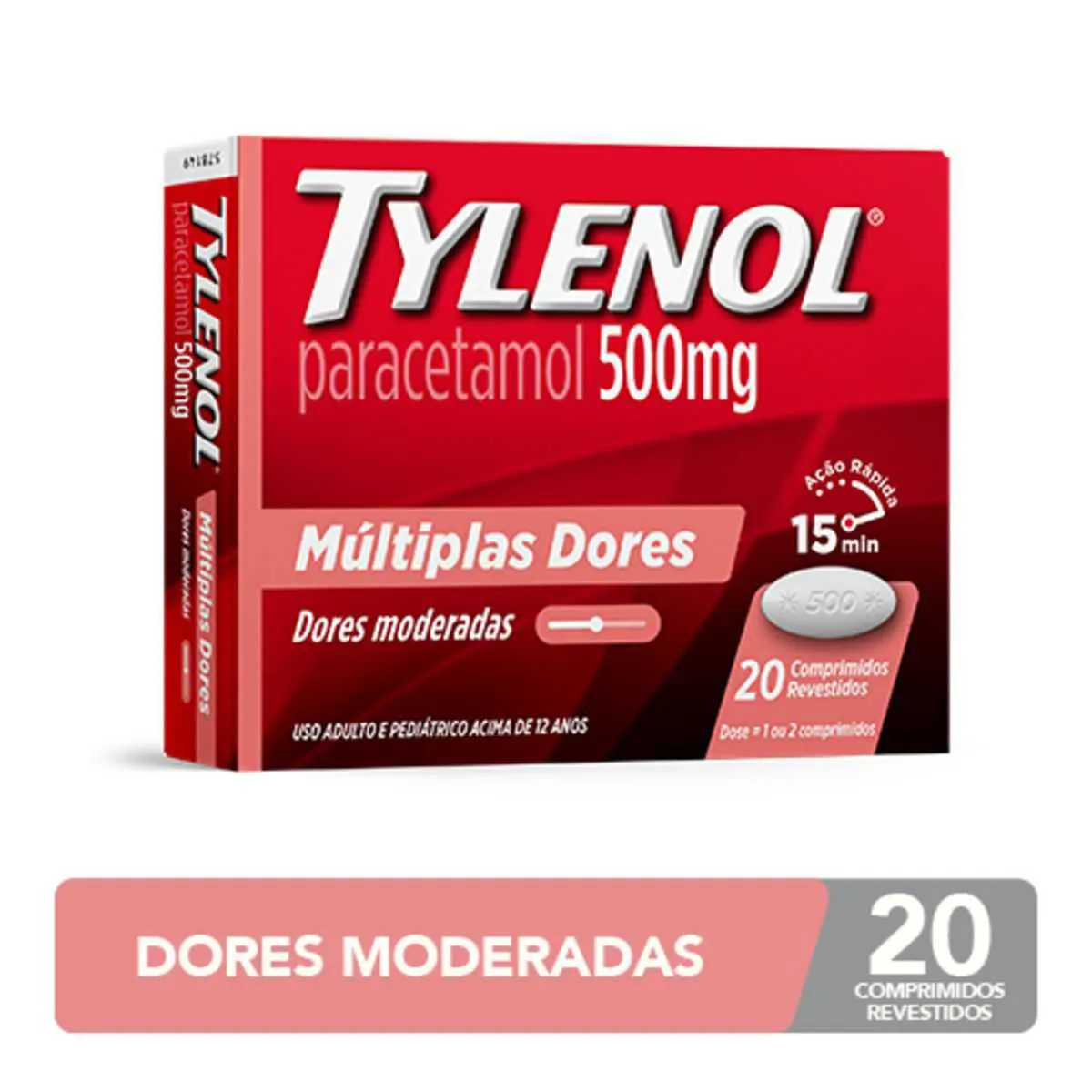 Tylenol Paracetamol 500mg Múltiplas Dores 20 comprimidos