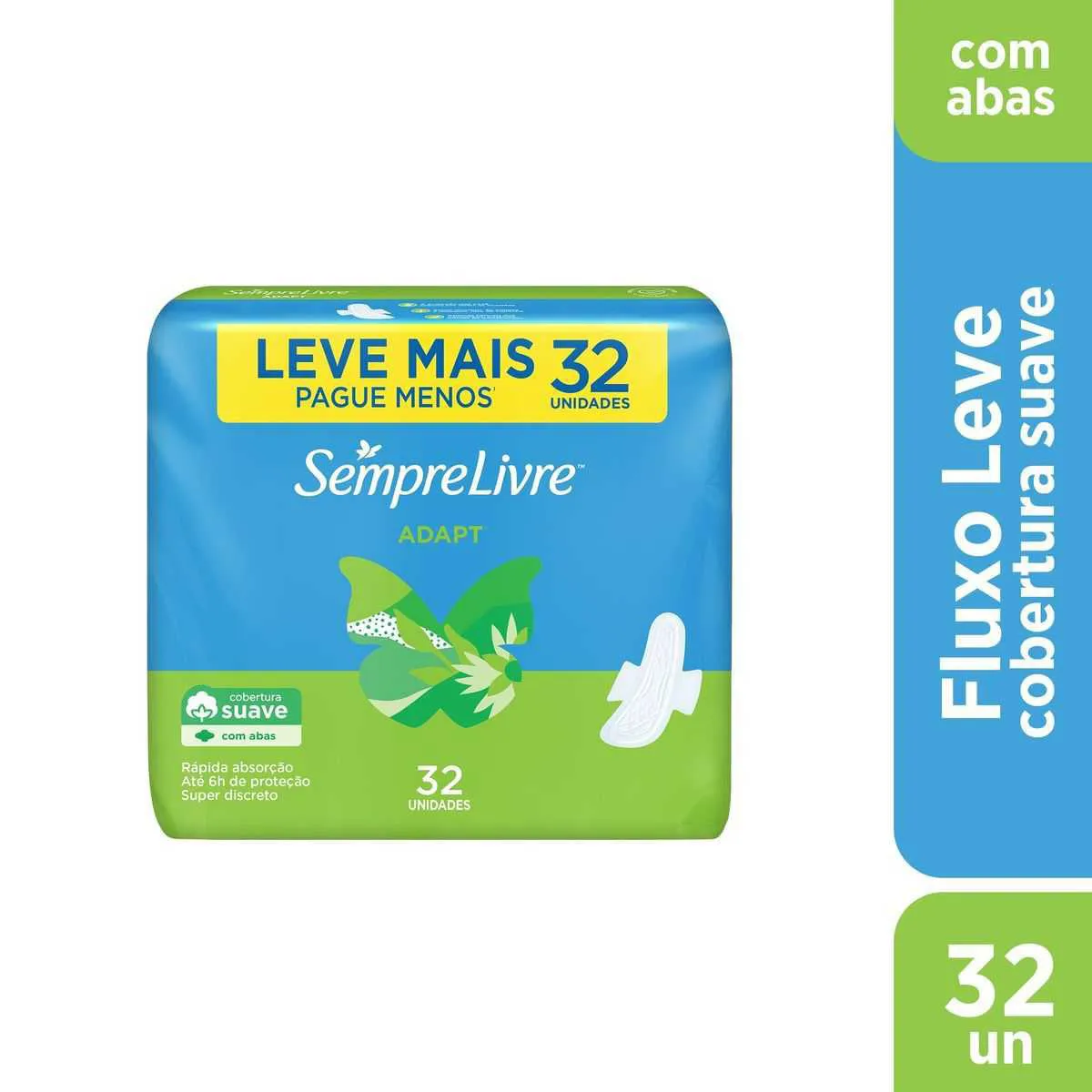 Absorvente Sempre Livre Adapt Cobertura Suave Com Abas com 32 unidades