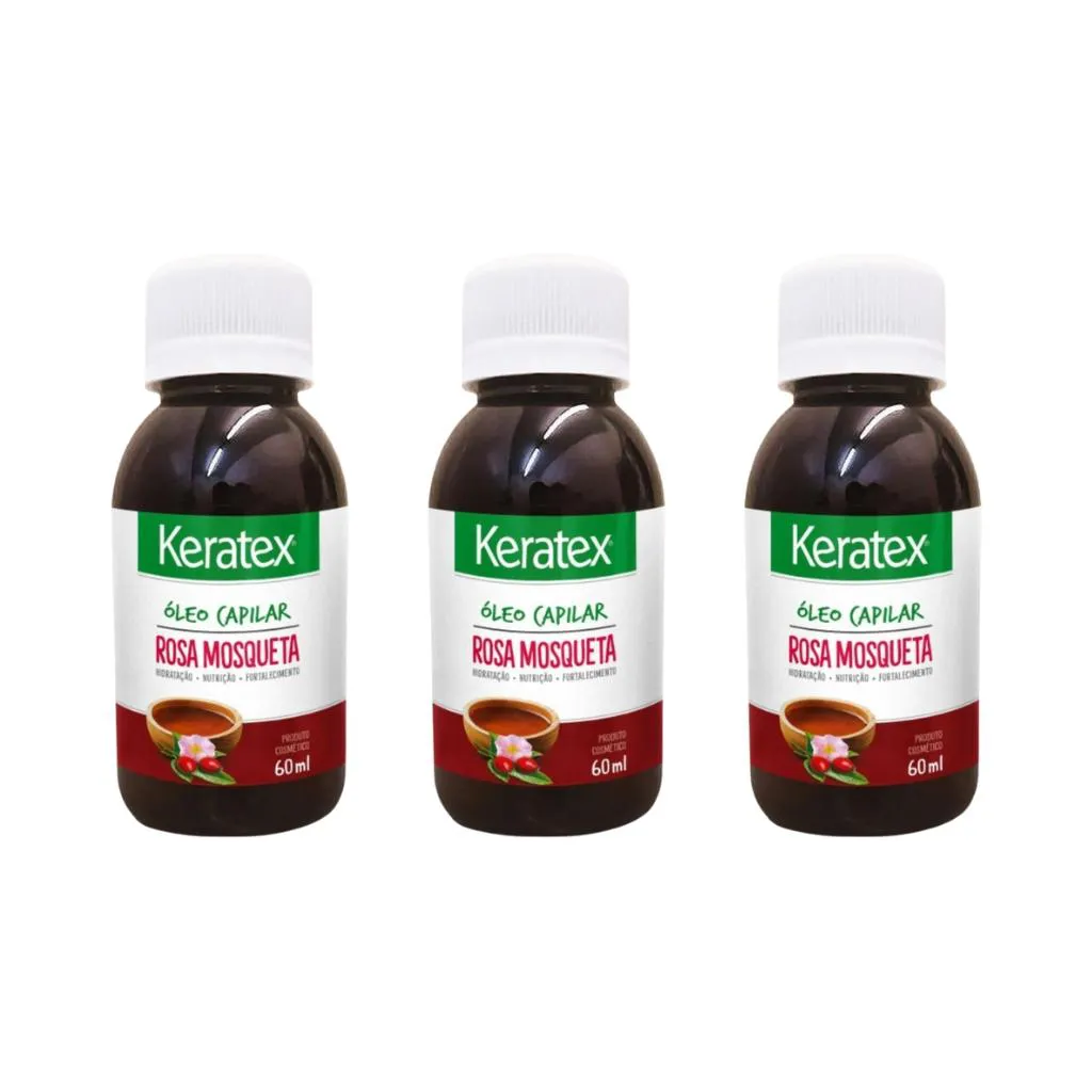 OLEO FIXED KERATEX ROSA MOSQUETA 60ML - KIT C/ 3UN