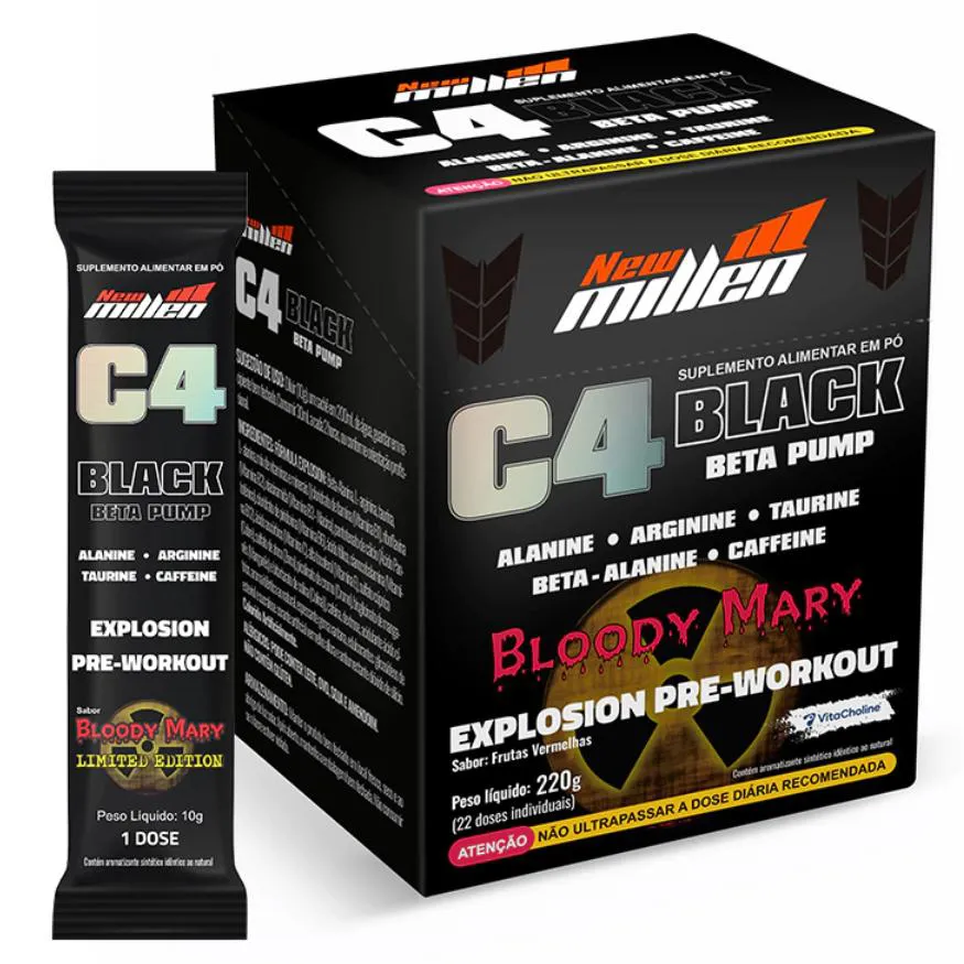 C4 BLACK BETA PUMP NEW MILLEN 10G BLOODY MARY ( CAIXA 22 SACHES ) - PRÉ -TREINO