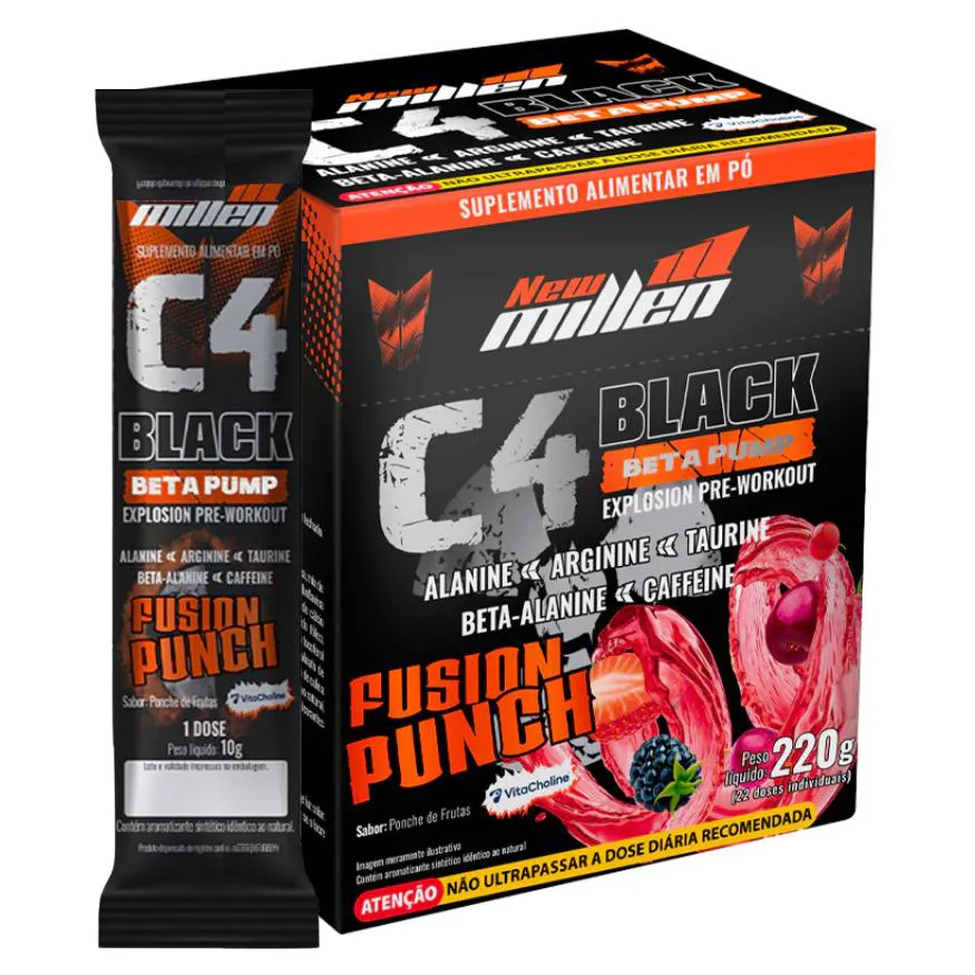 C4 BLACK BETA PUMP NEW MILLEN 10G FUSION PUNCH ( CAIXA 22 SACHES ) - PRÉ - TREINO