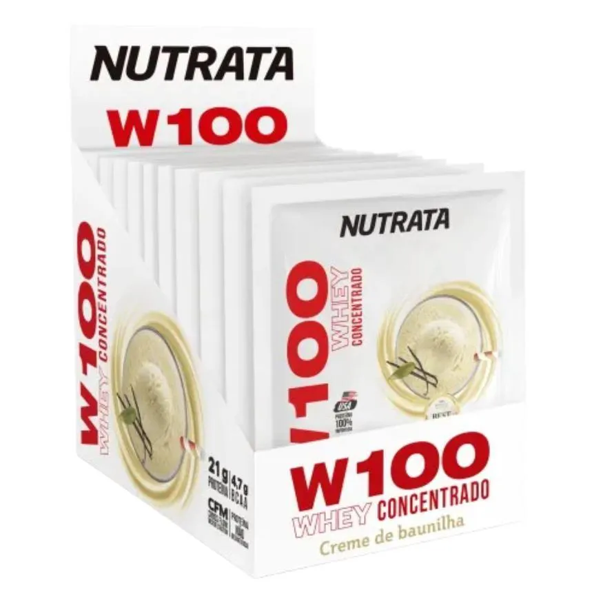 CAIXA WHEY CONCENTRADO W100 NUTRATA SACHE 30G 12 UN - CREME DE BAUNILHA