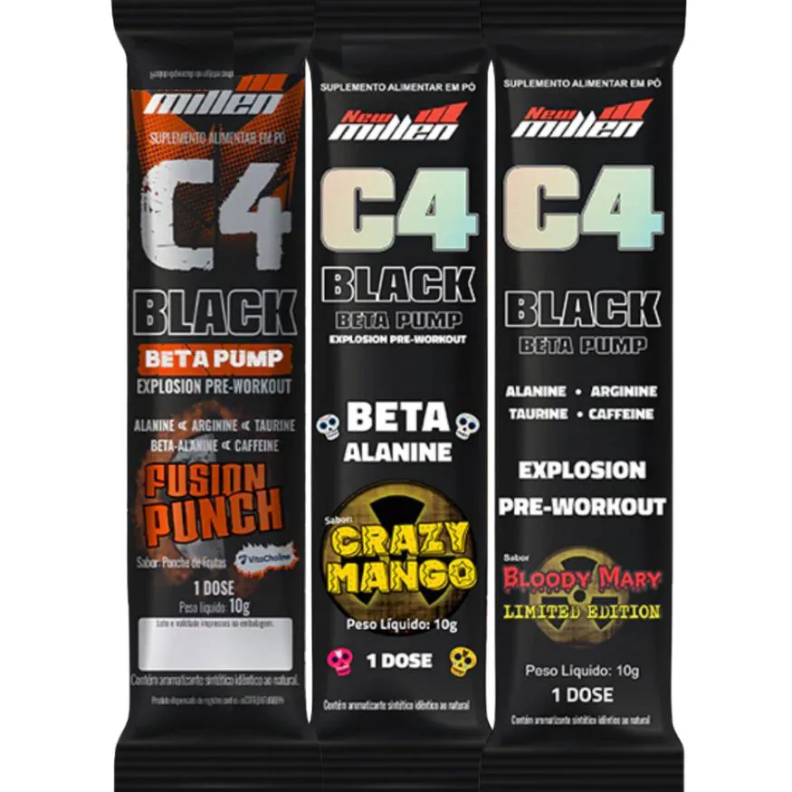 KIT 3 UN SACHE 10G C4 BLACK BETA PUMP NEW MILLEN - PRÉ - TREINO