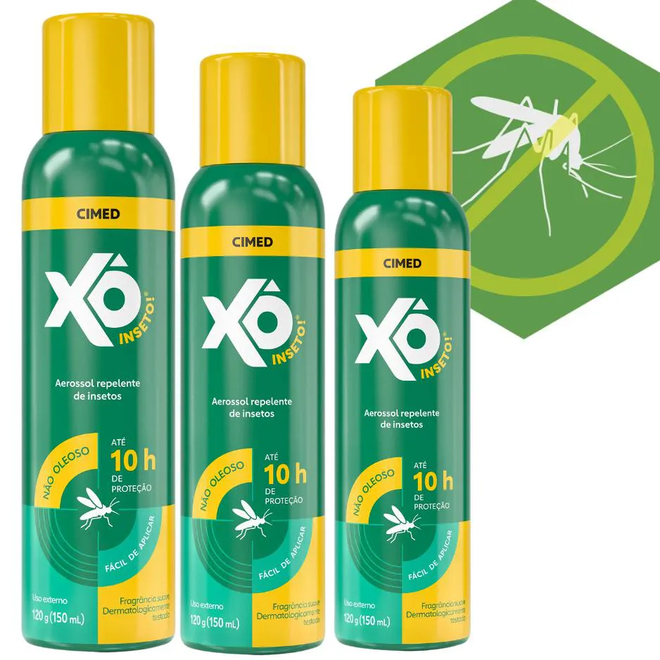 KIT 3 UN XO INSETO AEROSOL DEET CIMED 150 ML DURAÇÃO 10H - NÃO OLEOSO