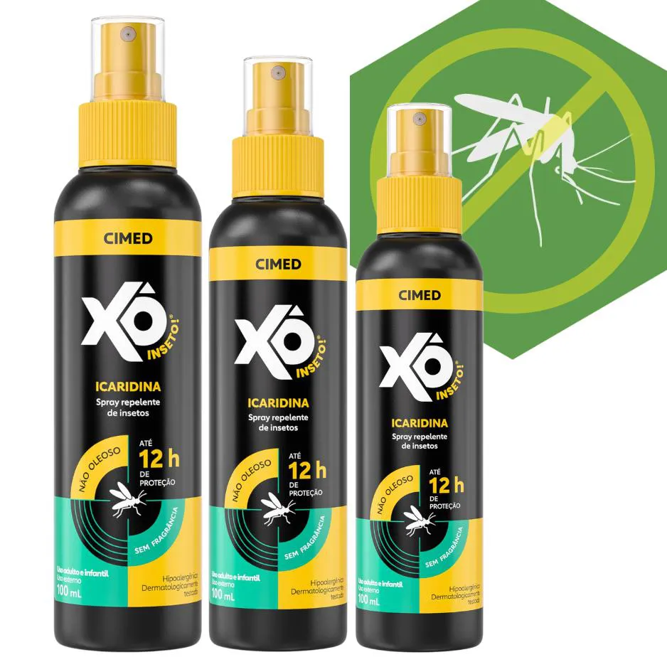 KIT 3 UN XO INSETO SPRAY ICARIDINA CIMED 100ML DURAÇÃO 12H ADULTO E INFANTIL
