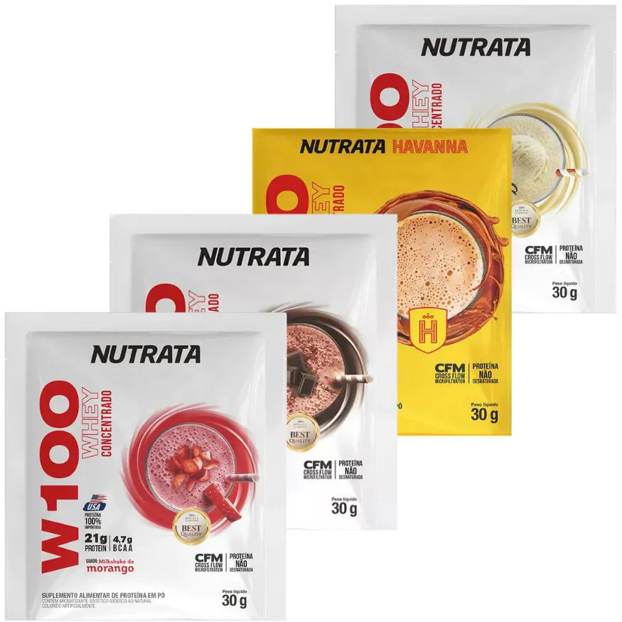 KIT 4 UN WHEY W100 NUTRATA 30G - WHEY PROTEIN