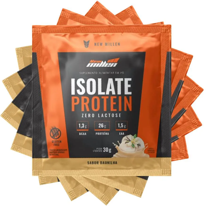 KIT 5 UN SACHE ISOLATE PROTEIN - ORIGEM BOVINA NEW MILLEN 30G - BAUNILHA - SEM GLUEIN