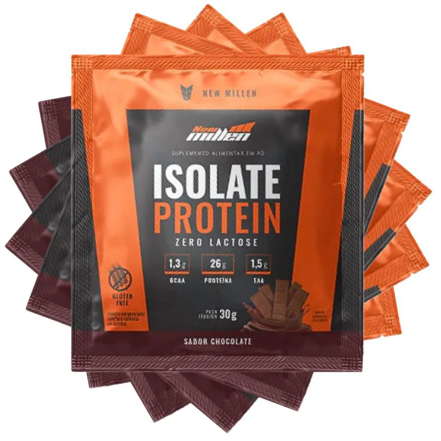 KIT 5 UN SACHE ISOLATE PROTEIN - ORIGEM BOVINA NEW MILLEN 30G - CHOCOLATE - SEM GLUEIN