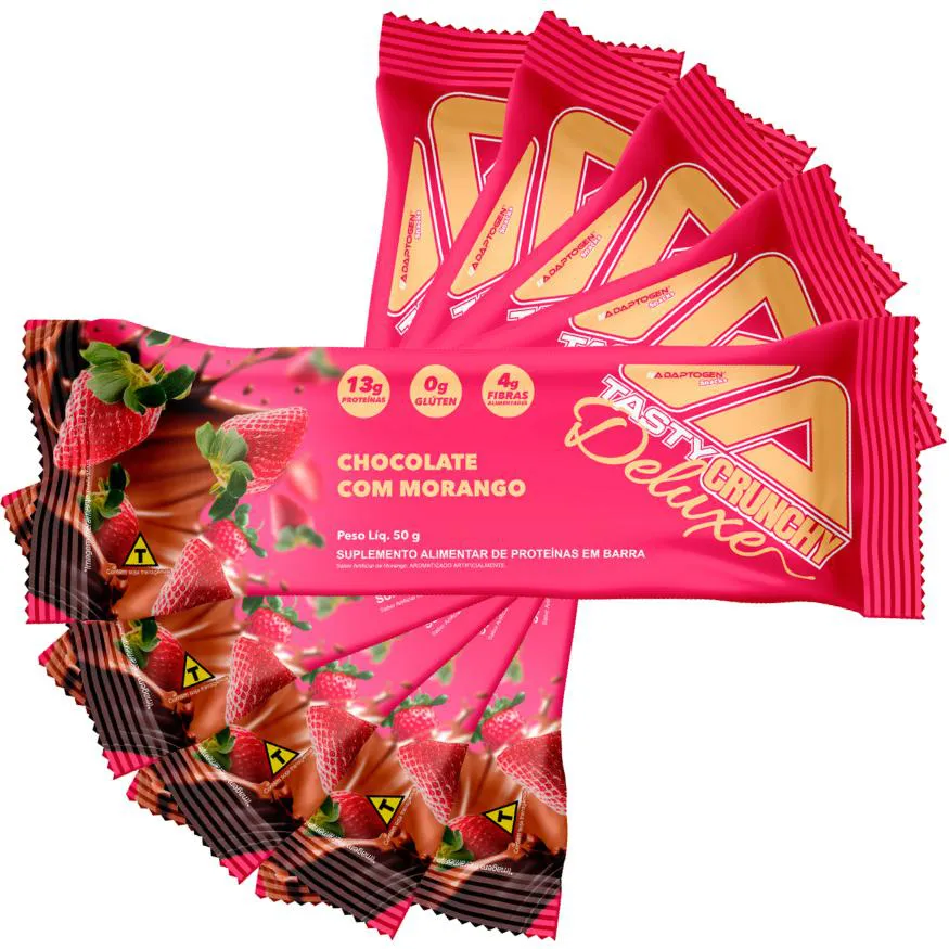 KIT 5 UN TASTY CRUNCHY DELUXE 50G - CHOCOLATE C/ MORANGO - ADAPTOGEN