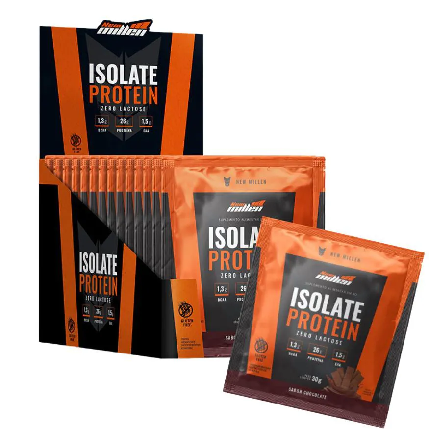 SACHE ISOLATE PROTEIN - ORIGEM BOVINA NEW MILLEN ( CAIXA 15 SACHES ) - CHOCOLATE  - SEM GLUEIN