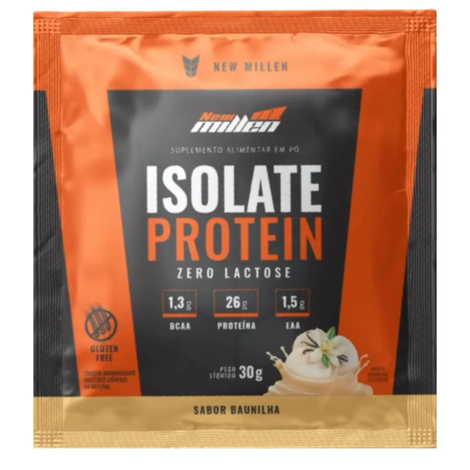 SACHE ISOLATE PROTEIN NEW MILLEN 30G - BAUNILHA - SEM GLUEIN - ORIGEM BOVINA