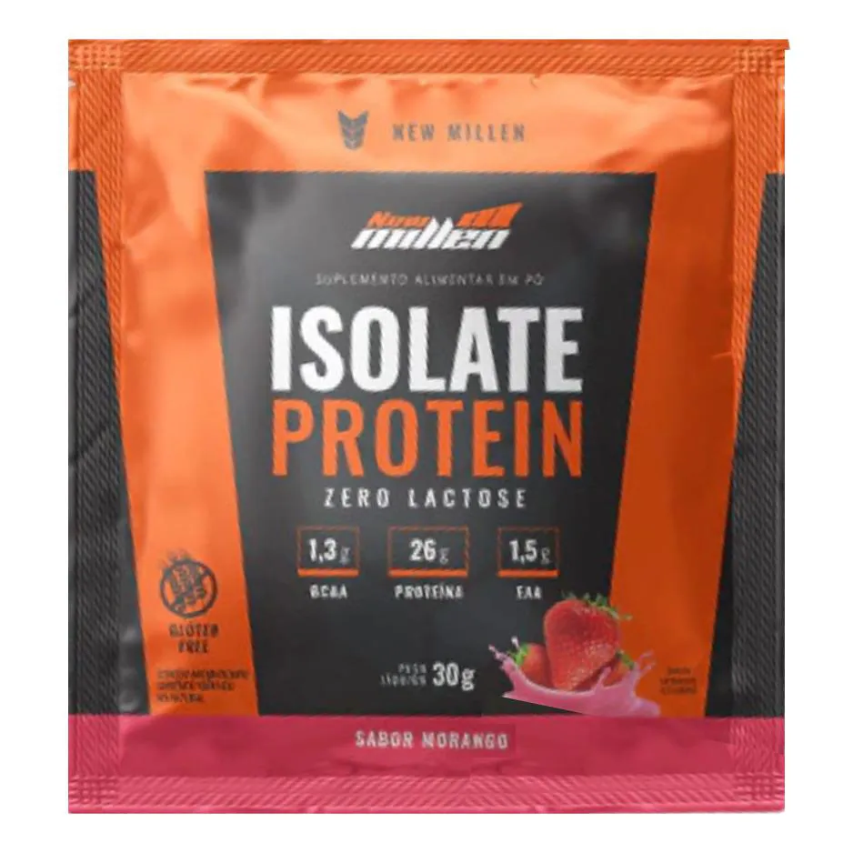 SACHE ISOLATE PROTEIN NEW MILLEN 30G - MORANGO - SEM GLUEIN - ORIGEM BOVINA