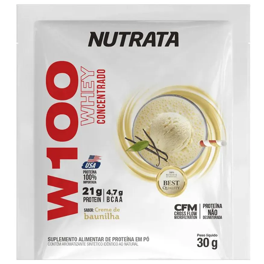 SACHE WHEY CONCENTRADO W100 NUTRATA 30G - CREME DE BAUNILHA