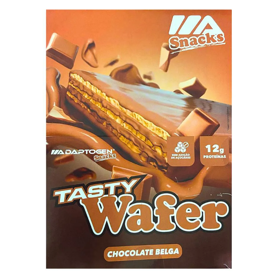 TASTY WAFER SNACKS 50G - ADAPTOGEN CHOCOLATE BELGA - SEM AD AÇUCAR - CAIXA FECHADA 12UN