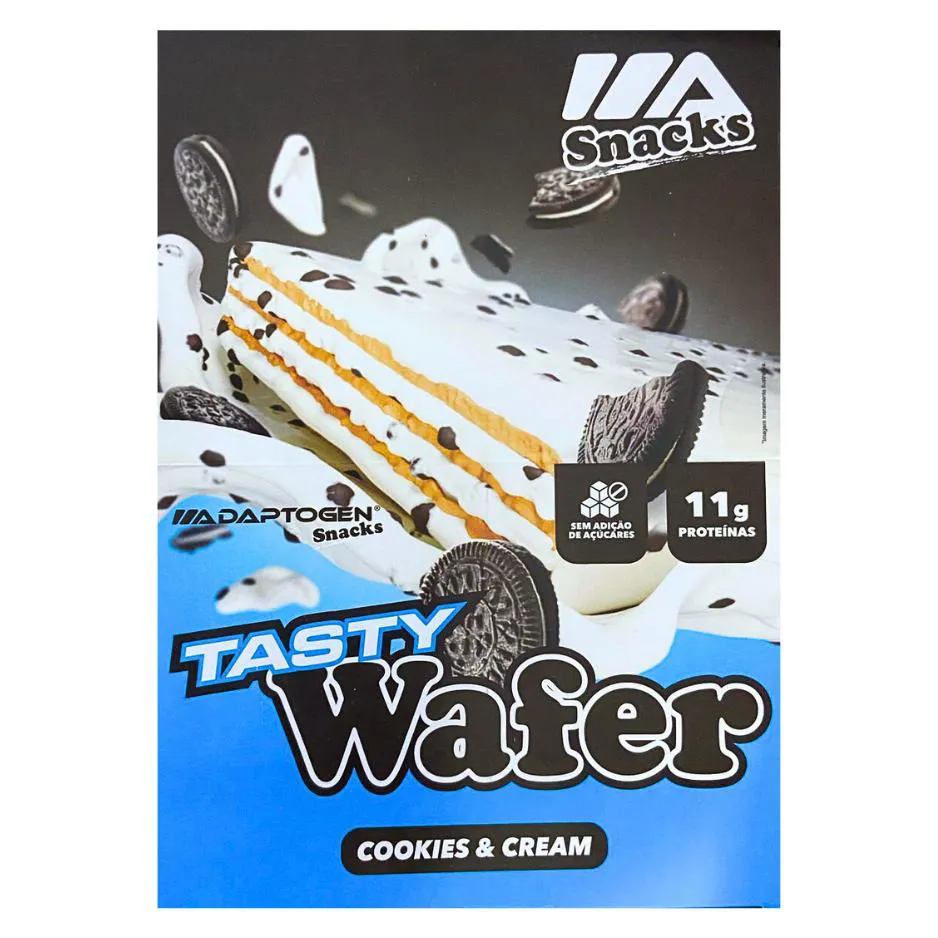 TASTY WAFER SNACKS 50G - ADAPTOGEN COOKIES E CREAM - SEM AD AÇUCAR - CAIXA FECHADA 12UN