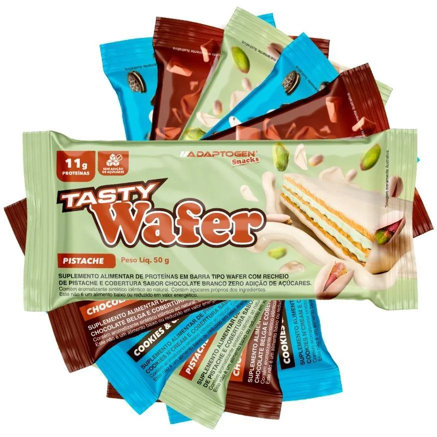 TASTY WAFER SNACKS 50G - ADAPTOGEN SEM AD AÇUCAR - KIT 6 UN SORTIDOS