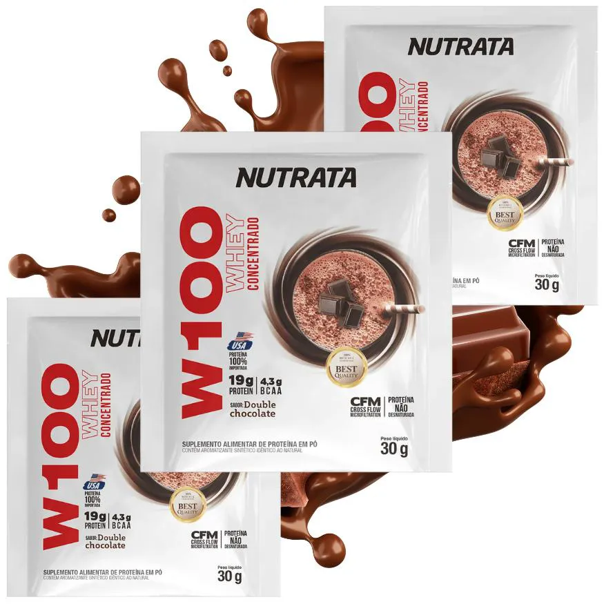WHEY CONCENTRADO W100 SACHE KIT 3 UN NUTRATA 30G - DUPLO CHOCOLATE