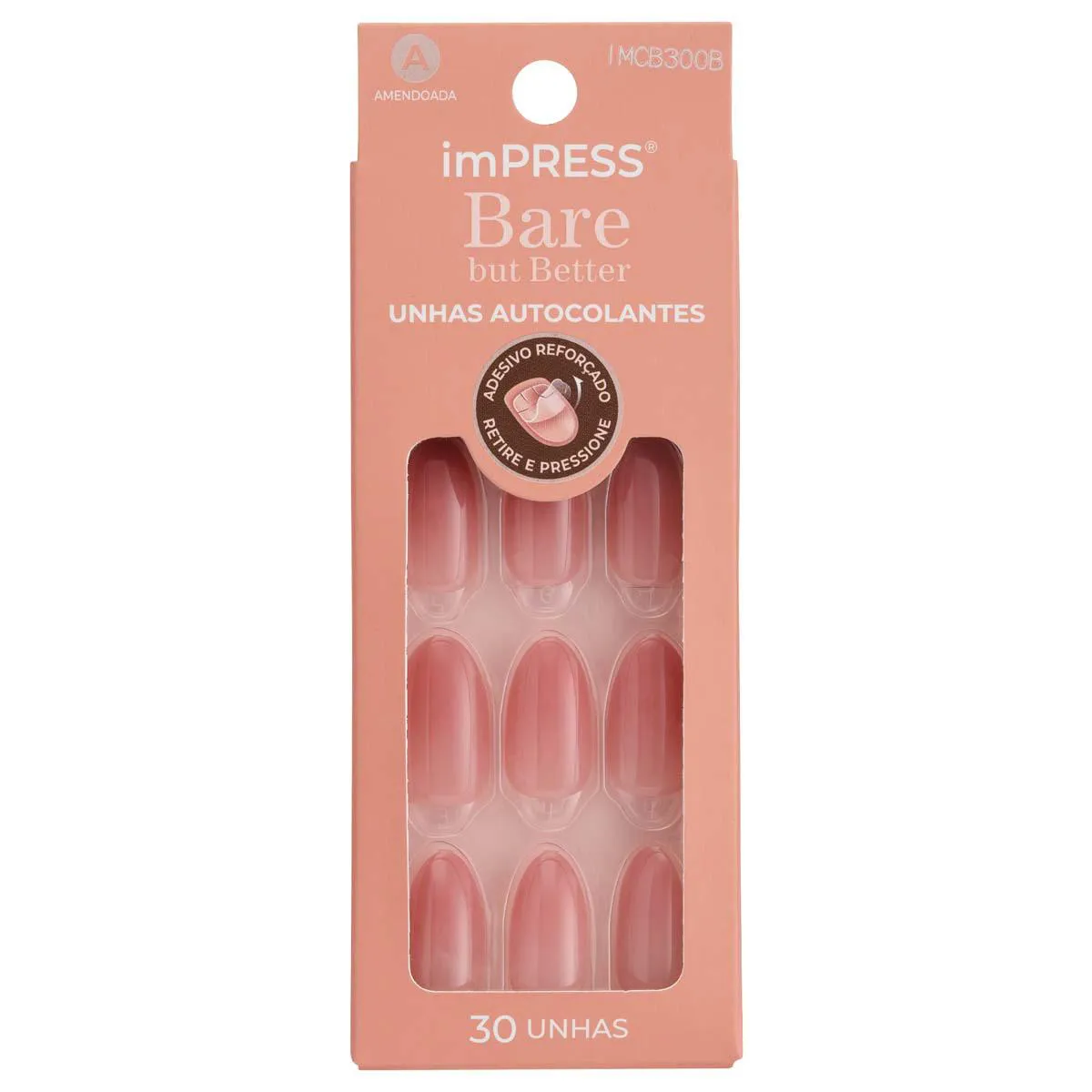 Unhas Autocolantes Kiss NY Impress Bare But Better Amendoada Back to Basics 30 Unidades